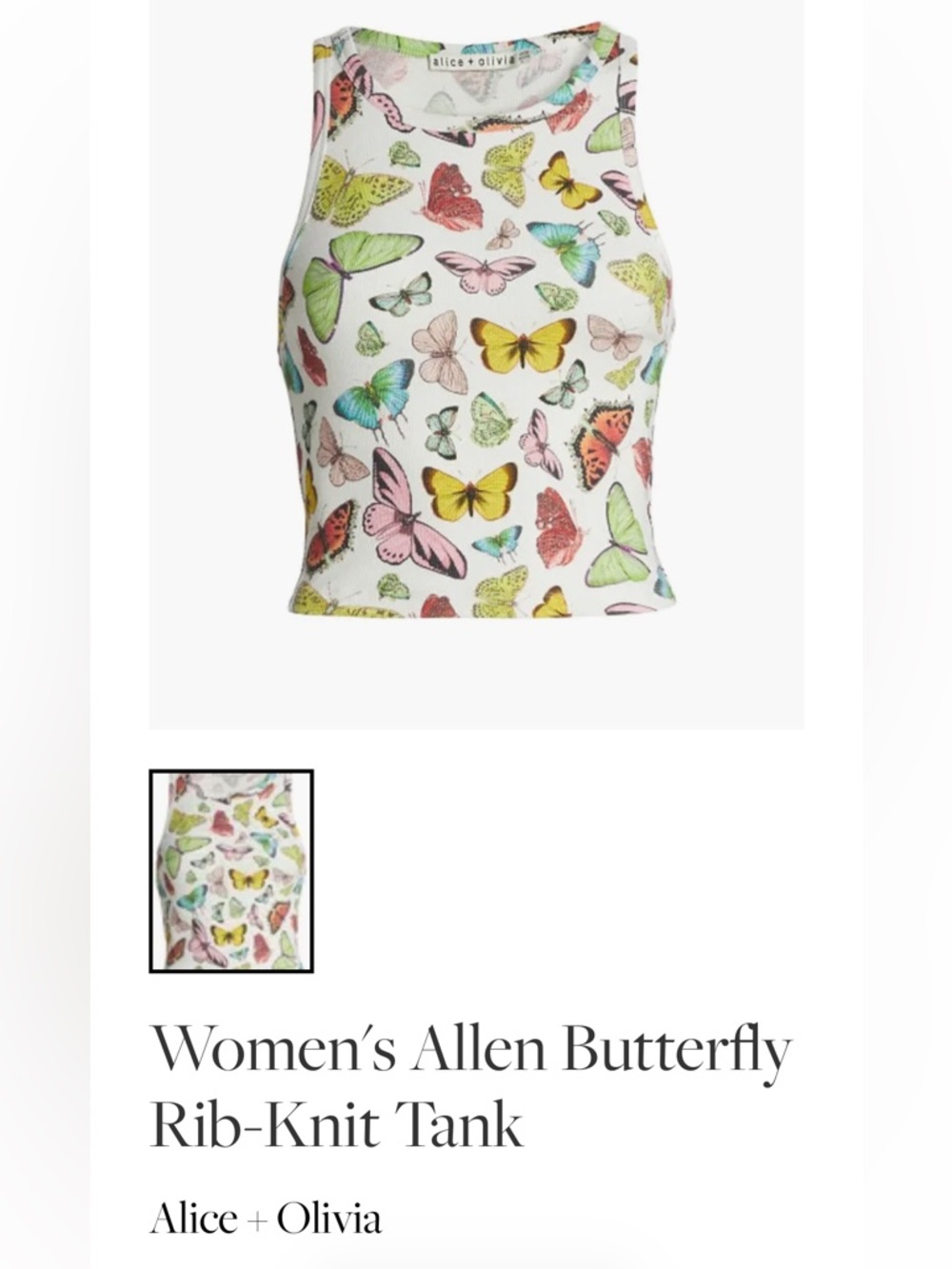 Alice + Olivia White Butterfly Print Rib-Knit Tank
